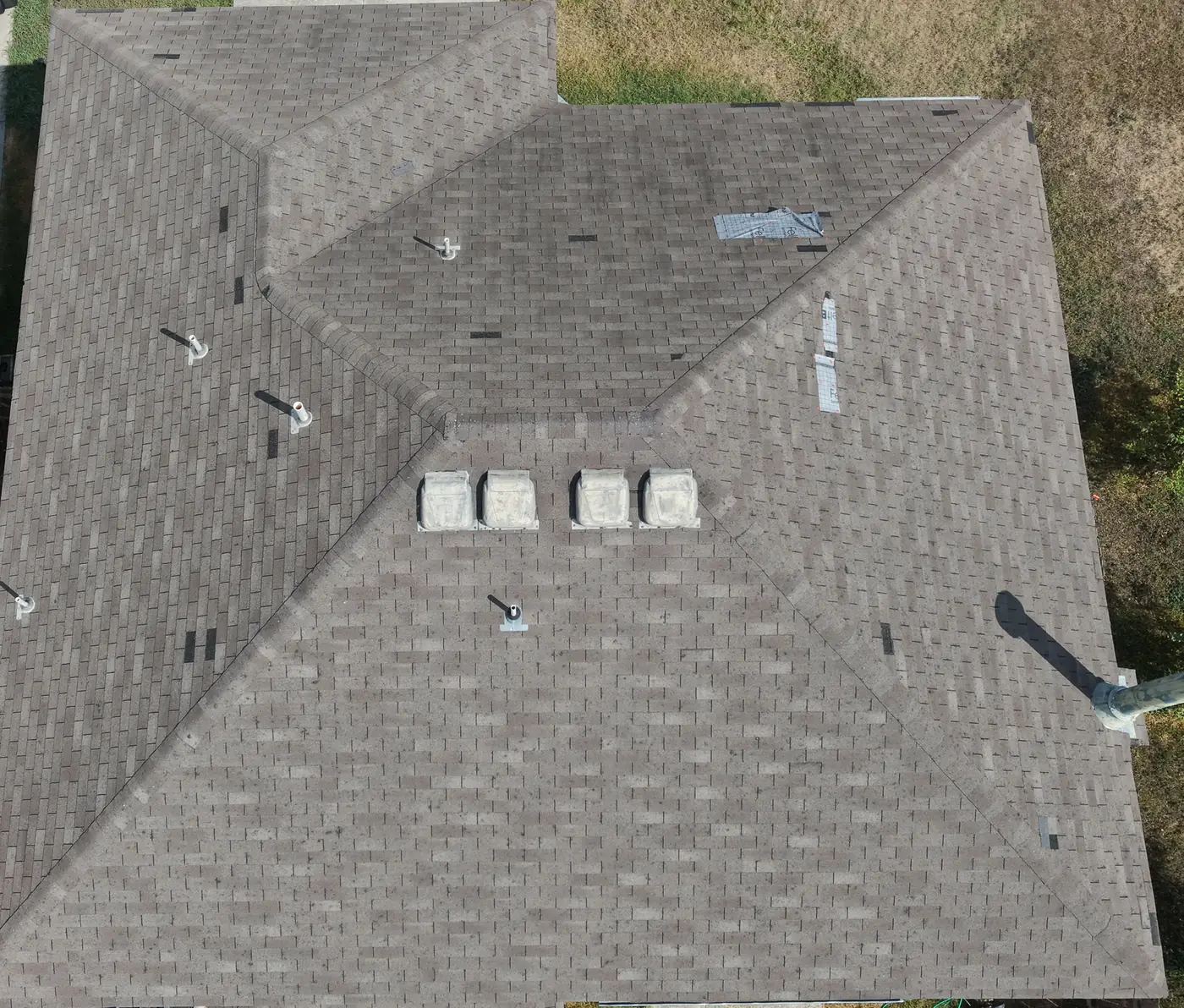 Drone view of a San Antonio 3-tab roof we inspected after the September 11, 2026 hailstorm