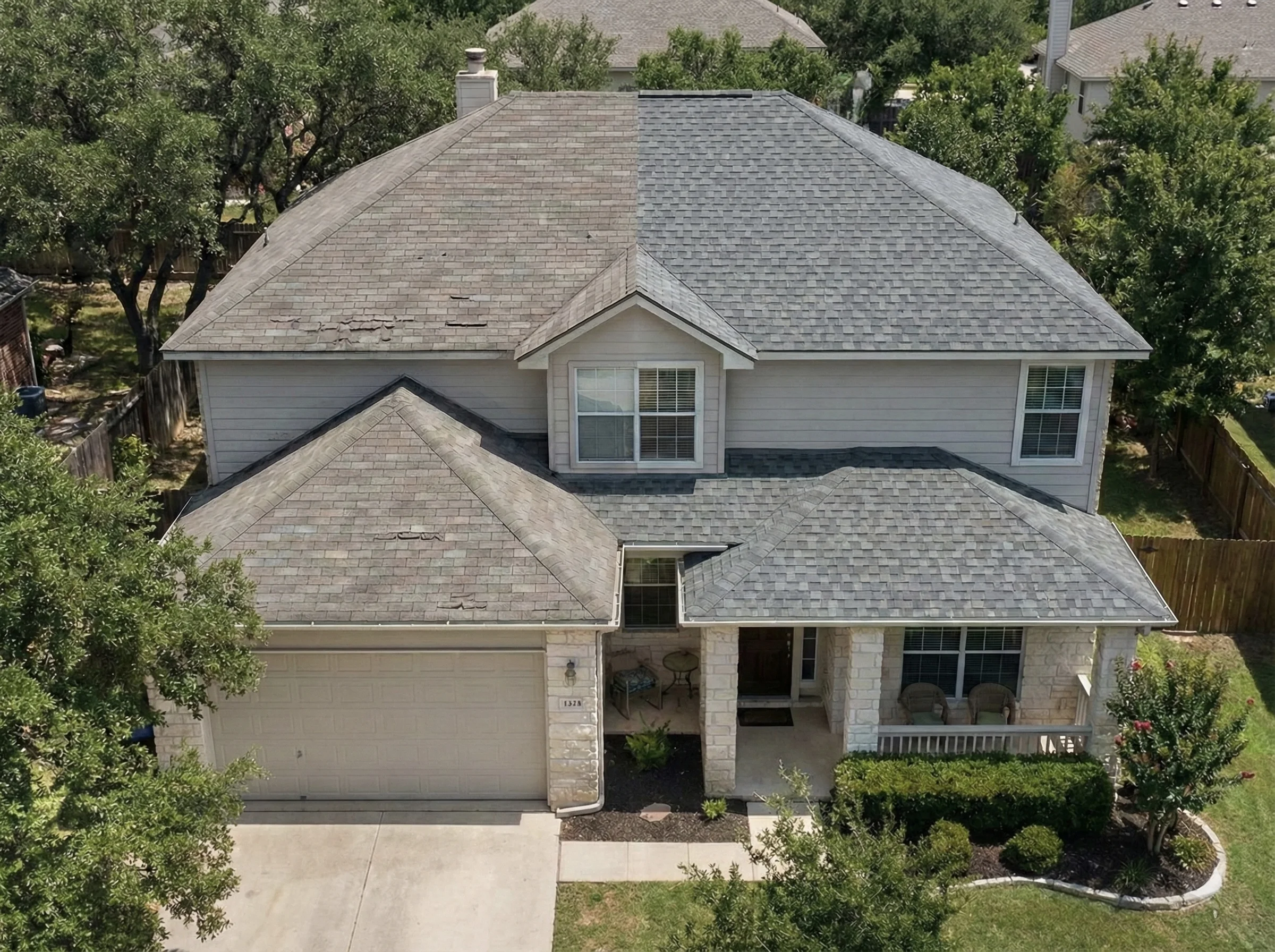 Before and after roof replacement in Stone Oak